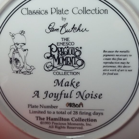 Precious Moments Decorative Plate Make A Joyful Noise Hamilton Collection 1993 - Picture 4 of 12